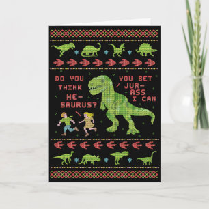 Funny Christmas T Rex Dinosaur Pun Humour Faux Card