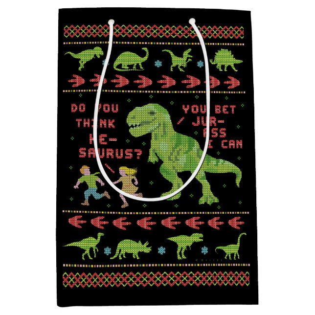 Funny Christmas T Rex Dinosaur Pun Humour Faux Medium Gift Bag (Front)