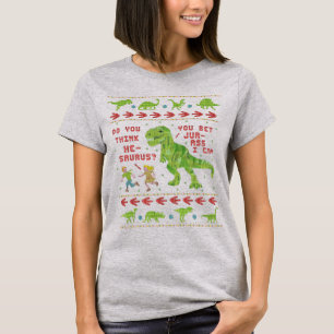 Funny Christmas T Rex Dinosaur Pun Humour Faux T-Shirt