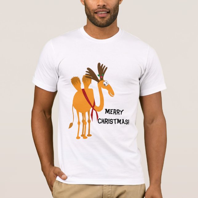 Funny Christmas T-Shirt - Camel in Reindeer Suit (Front)