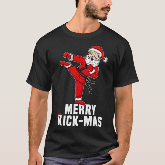 Funny Christmas Taekwondo Santa Merry Kickmas T-Shirt (Front)