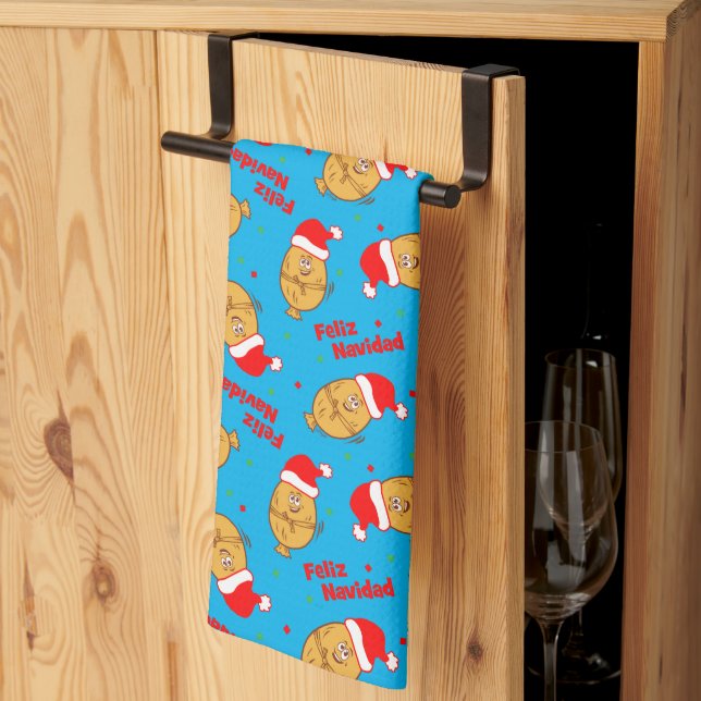 Funny Christmas Tamales Pattern Tea Towel (Thirds Fold)