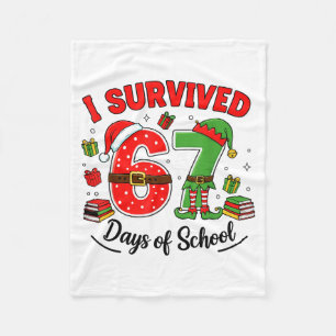 Funny Christmas Teacher Santa I Survived 67 Days O Fleece Blanket