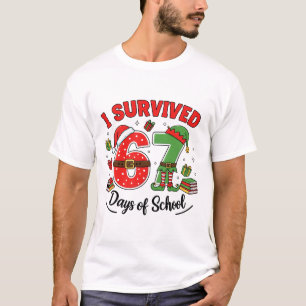 Funny Christmas Teacher Santa I Survived 67 Days O T-Shirt