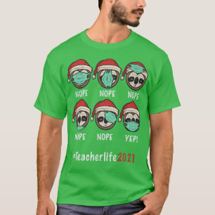 Funny Christmas Teacher Sloth santa hat mas lights T-Shirt