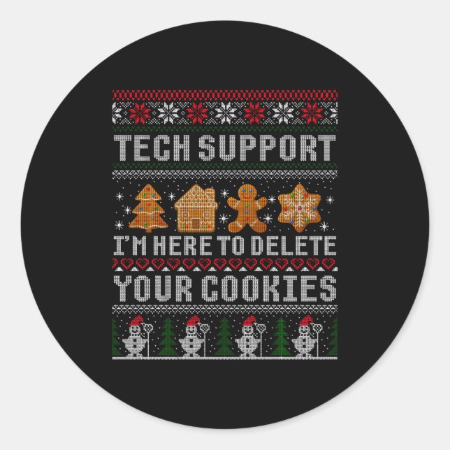 Funny Christmas Tech Suprt Computer  Classic Round Sticker (Front)