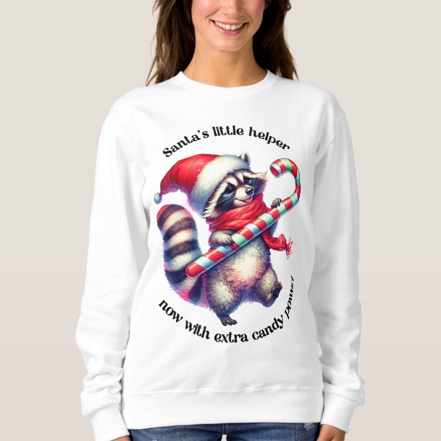 Funny Christmas tee: candy-cane racoon Sweatshirt (Front)