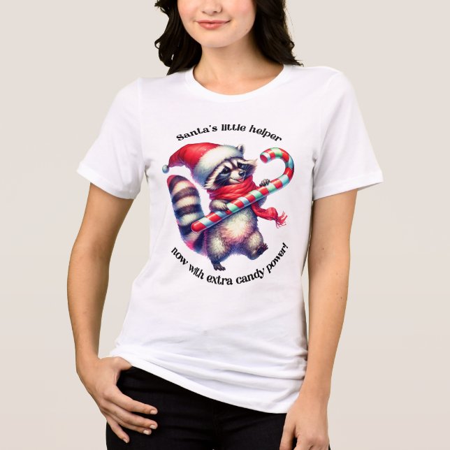 Funny Christmas tee: candy-cane racoon Tri-Blend Shirt (Front)