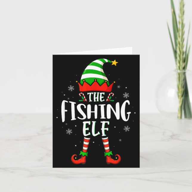 Funny Christmas The Fishing Elf Family Matching Xm Card (Front)