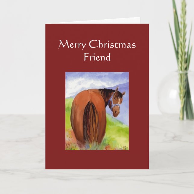 Funny Christmas Treats Horses Behind Humour Holiday Card (Front)