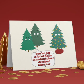 Funny Christmas Tree Balls Pun Folded Holiday Card