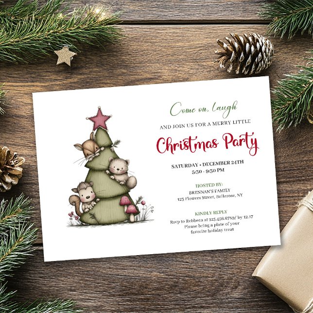Funny Christmas Tree Cartoon Festive Party Card (Funny Christmas Tree Cartoon Festive Party Card)