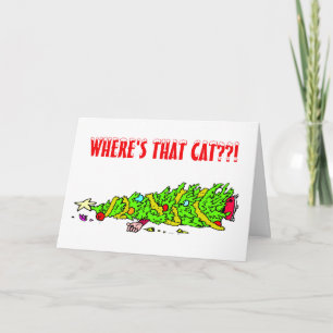 Funny Christmas Tree Cat Holiday Card