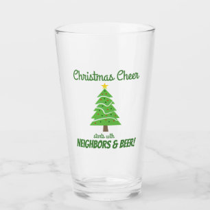 Funny Christmas Tree Cheer Neighbours Beer Party Glass