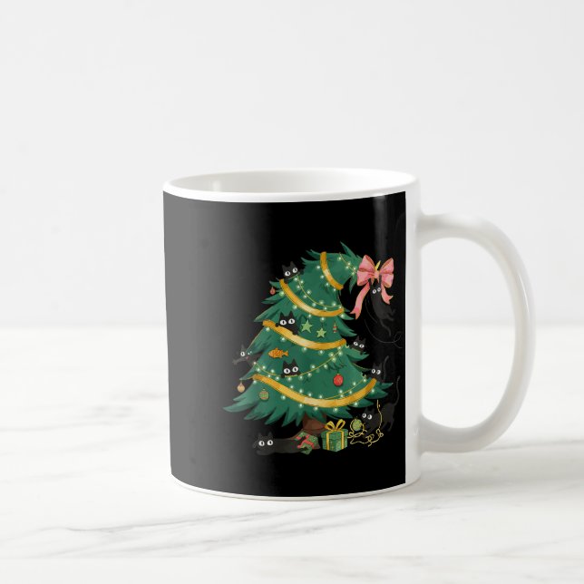 Funny Christmas Tree Cute Black Cat Matching Famil Coffee Mug (Right)