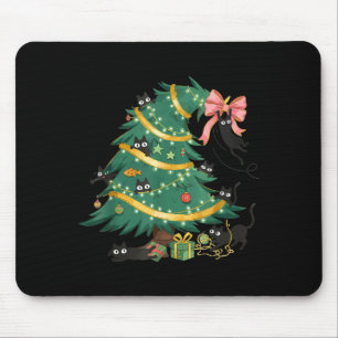 Funny Christmas Tree Cute Black Cat Matching Famil Mouse Pad