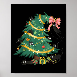 Funny Christmas Tree Cute Black Cat Matching Famil Poster