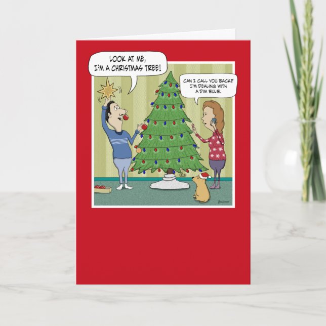 Funny Christmas Tree Dim Bulb Holiday Card (Front)
