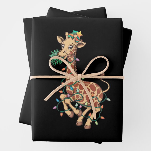 Funny Christmas Tree Giraffe Lover Gift Love  Wrapping Paper Sheet (In situ)