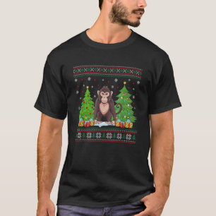 Funny Christmas Tree Lights Monkey Xmas Ugly Sweat T-Shirt