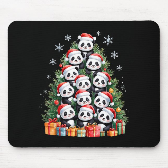 Funny Christmas Tree Panda Family Xmas Pajamas  Mouse Pad (Front)