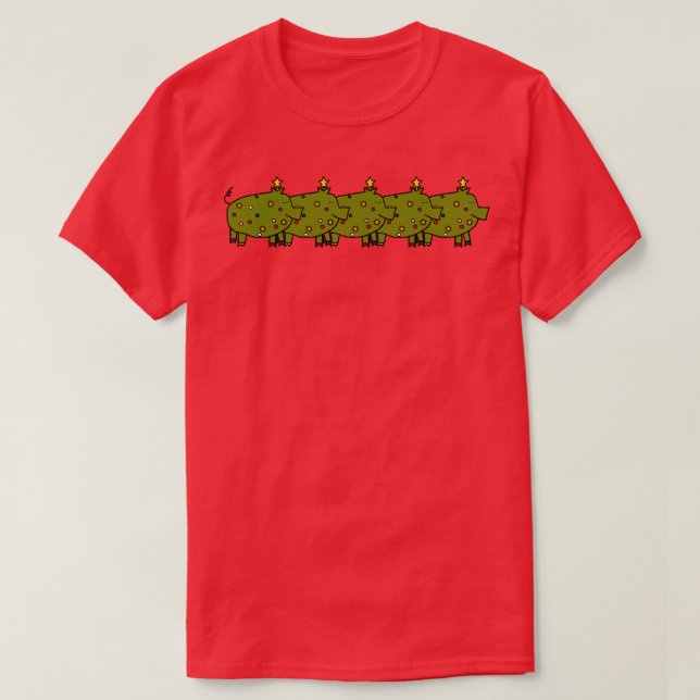 Funny Christmas Tree Pig Five T-Shirt (Design Front)