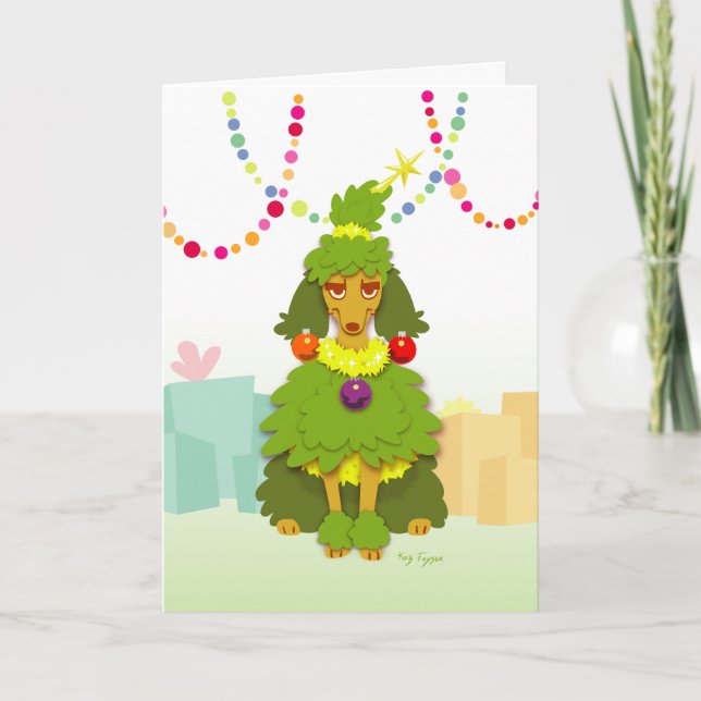 Funny Christmas Tree Poodle Holiday Card (Front)