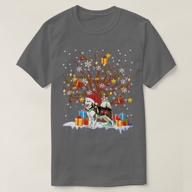 Funny Christmas Tree Santa Alaska Dog Lover Matchi T-Shirt (Design Front)