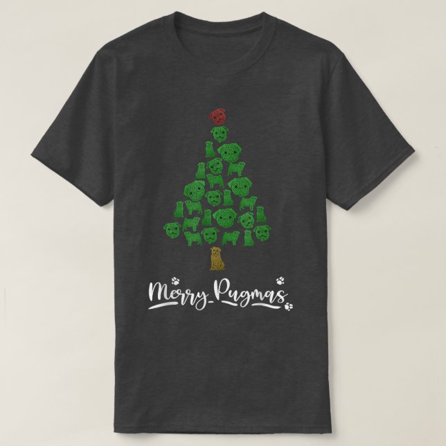 Funny Christmas Tree With Pugs Cute Dog Lover  T-Shirt (Design Front)