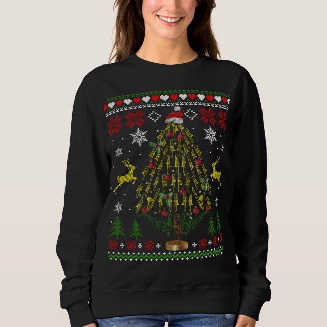 Funny Christmas Trombone Player Gifts Xmas Tree Ug Sweatshirt (Front)