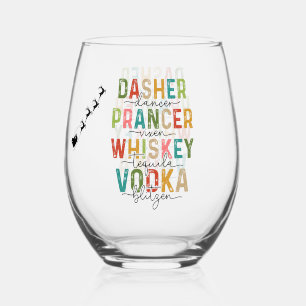 Funny Christmas Tumbler Dasher Prancer Blitzen Stemless Wine Glass
