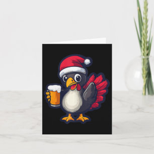Funny Christmas Turkey Animal With Beer Comic  Card