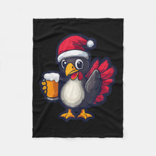 Funny Christmas Turkey Animal With Beer Comic Fleece Blanket