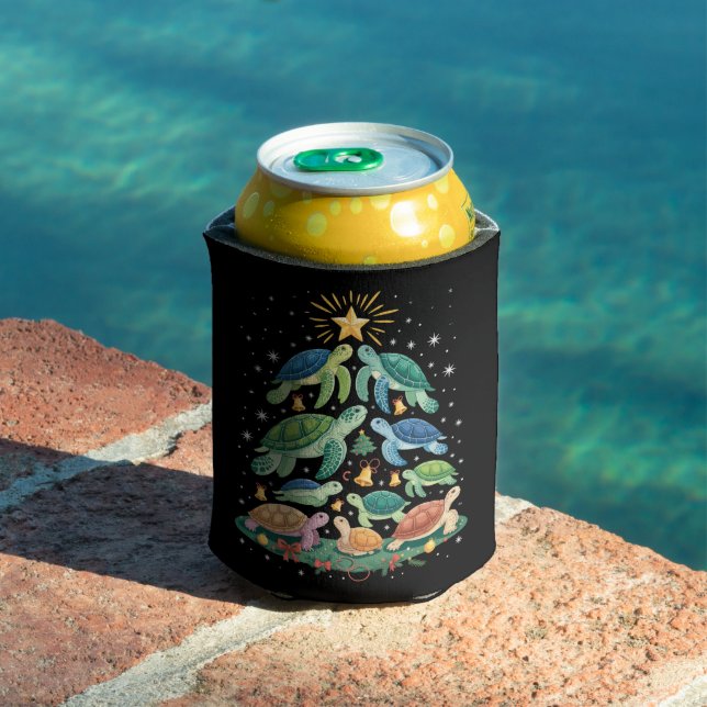 Funny Christmas Turtle Gift Turtle Christmas Tree Can Cooler (In Situ Pool)