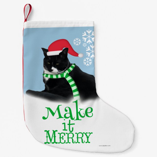 Funny Christmas Tuxedo Cat Small Christmas Stocking (Front)