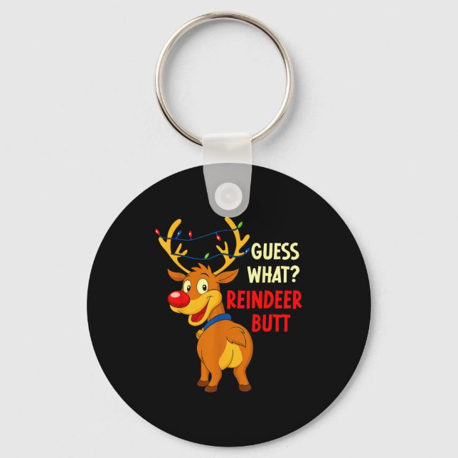 Funny Christmas Ugly Sweater Guess What_ Reindeer  Key Ring (Front)