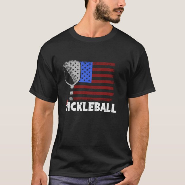 Funny Christmas US Flag Pickleball Paddles Santa H T-Shirt (Front)