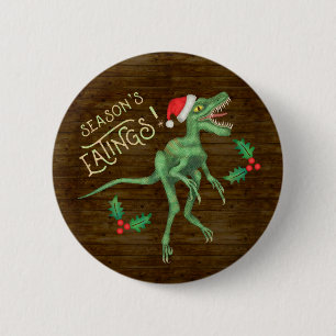 Funny Christmas Velociraptor Dinosaur Eatings 6 Cm Round Badge