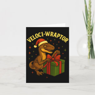 Funny Christmas Velociraptor Pun Veloci-wraptor Card