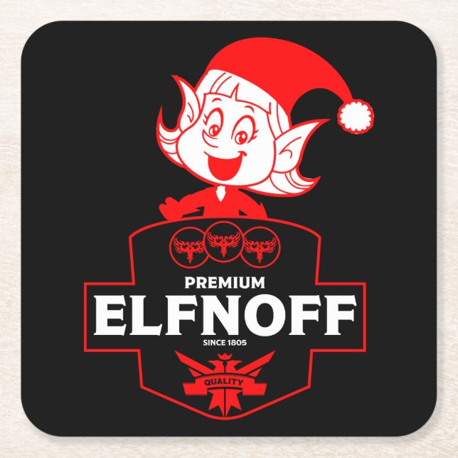Funny Christmas Vodka Square Paper Coaster (Front)