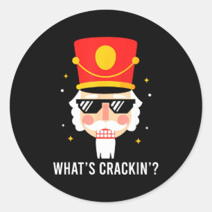 Funny Christmas Whats Crackin Nutcracker Men Kids Classic Round Sticker