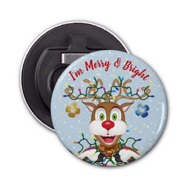 Funny Christmas Whimisical Reindeer Bottle Opener (Front)