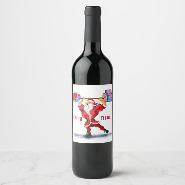 Funny Christmas Wine Label Santa with Gift (Front)