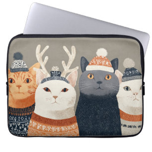 Funny Christmas Winter Cat Design Laptop Sleeve