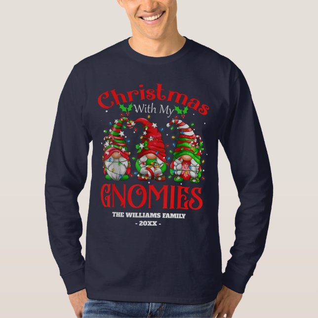 Funny Christmas With My Gnomies Family Gnome Xmas T-Shirt (Front)