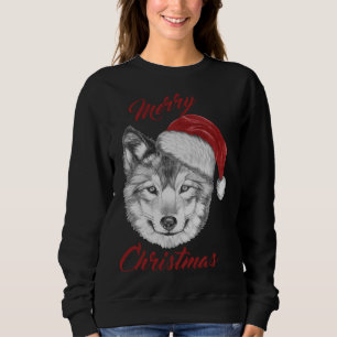 Funny Christmas Wolf With Santa Hat Sweatshirt