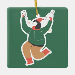 Funny Christmas Woman Dancing Custom Name  Ceramic Ornament