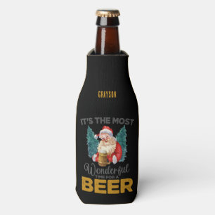 Funny Christmas Wonderful Time for a Beer Name Bottle Cooler