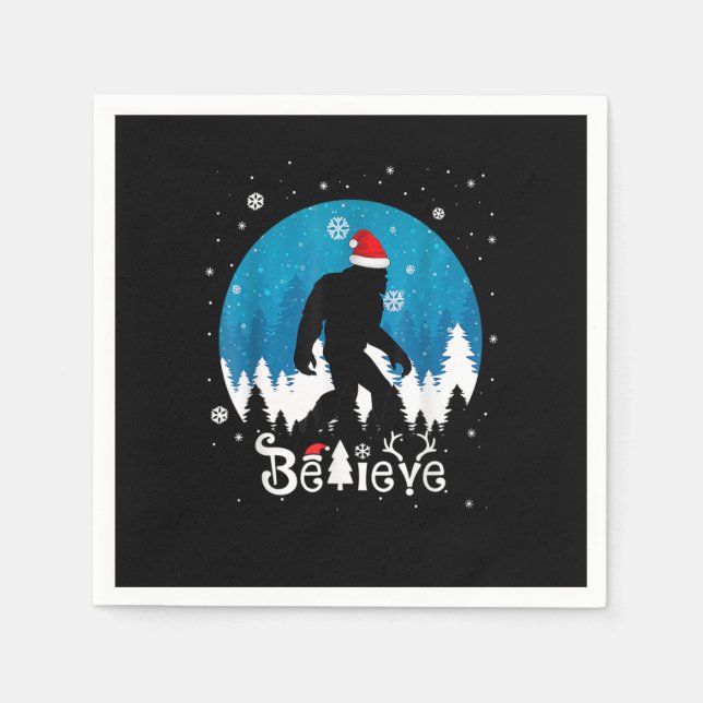 Funny Christmas Xmas Bigfoot Believe Sasquatch In  Napkin (Front)