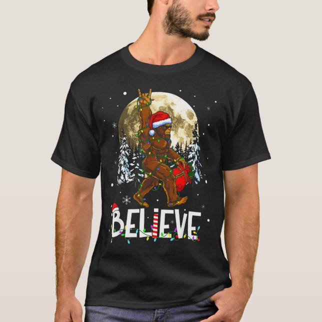 Funny Christmas Xmas Bigfoot Believe Sasquatch In  T-Shirt (Front)